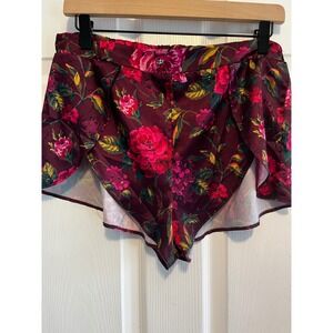 VICTORIAS SECRET Floral Tulip Shorts Burgundy Pink Botanical Print Satin XS
